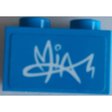 dark azure brick 1 x 2 with mia signature graffiti pattern sticker - set 41327
