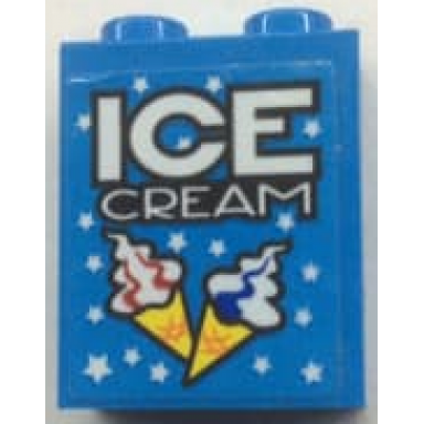 dark azure brick 1 x 2 x 2 with inside stud holder with ice cream pattern sticker - set 60200