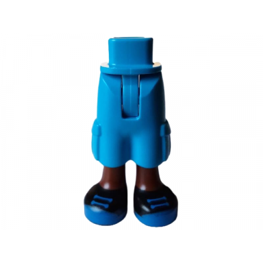 dark azure mini doll hips and trousers cropped large pockets with molded reddish brown legs and printed black shoes with blue laces and soles pattern - thin hinge