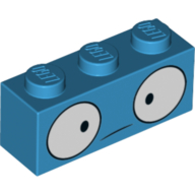 dark azure brick 1 x 3 with large round eyes and confused expression pattern