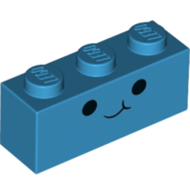 dark azure brick 1 x 3 with black eyes and half smile pattern