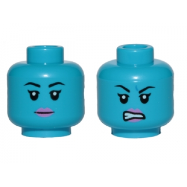dark azure minifigure head dual sided alien female black eyebrows and pink lips neutral angry pattern sw aayla secura