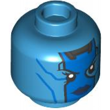 dark azure minifigure head alien female with blue face dark blue lips and silver stripes on back pattern