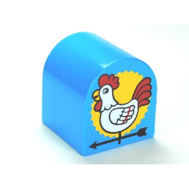 dark azure duplo brick 2 x 2 x 2 slope curved double with rooster weather vane pattern