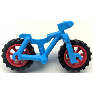 dark azure bicycle heavy mountain bike with straight handlebars with red wheels and black tires 36934 50862 50861
