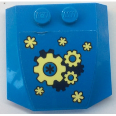 dark azure wedge 4 x 4 x 2 3 triple curved with yellow and dark blue gears pattern sticker - set 41333
