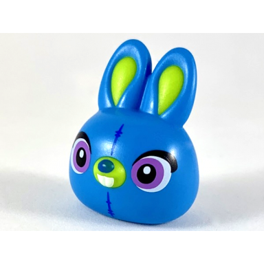 dark azure minifigure head modified rabbit large head with lime auricles and muzzle medium lavender eyes pattern