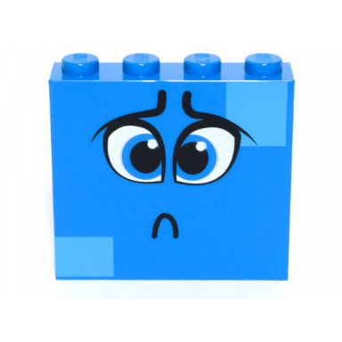 dark azure brick 1 x 4 x 3 with dark azure eyes worried eyebrows sad pout and medium azure squares on two corners pattern queen watevra wanabi face