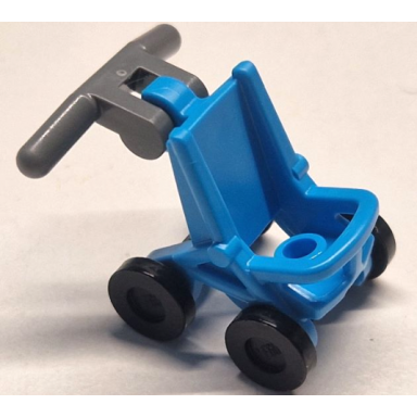 dark azure minifigure utensil stroller baby carriage with black wheels and dark bluish gray handlebars 5491 2496 30031
