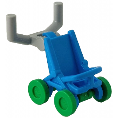 dark azure minifigure utensil stroller baby carriage with bright green wheels and light bluish gray angular handlebars 5491 2496 98397