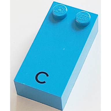 dark azure brick braille 2 x 4 with 2 studs with black capital letter c pattern dots-14 â  french with antoine numbers