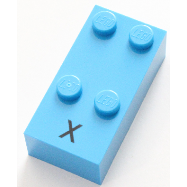 dark azure brick braille 2 x 4 with 4 studs with black capital letter x pattern dots-1346 â ­