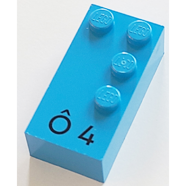dark azure brick braille 2 x 4 with 4 studs with black capital letter o with circumflex ã number 4 pattern dots-1456 â ¹ french with antoine numbers