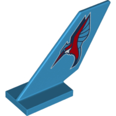 dark azure tail shuttle with red and blue bird pattern on both sides