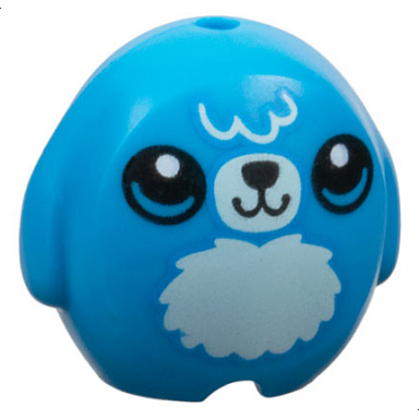 dark azure minifigure utensil pillow plush toy with dog with black nose mouth and eyes white pupils and light aqua bangs muzzle and fur belly pattern