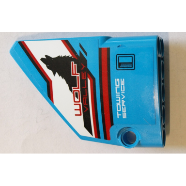 dark azure technic panel fairing 13 large short smooth side a with wolf valley and towing service pattern sticker - set 42070
