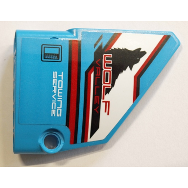 dark azure technic panel fairing 14 large short smooth side b with wolf valley and towing service pattern sticker - set 42070