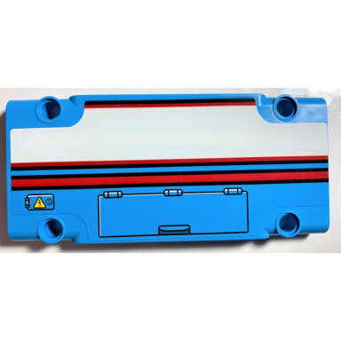 dark azure technic panel plate 5 x 11 x 1 with red line white stripe outlined in red warning sign and hatch pattern model left side sticker - set 42070