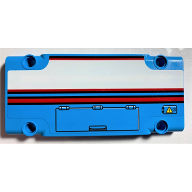 dark azure technic panel plate 5 x 11 x 1 with red line white stripe outlined in red warning sign and hatch pattern model right side sticker - set 42070