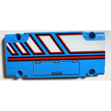 dark azure technic panel plate 5 x 11 x 1 with red line white polygons outlined in red and hatch pattern model left side sticker - set 42070