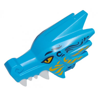 dark azure dragon head ninjago jaw upper with four white teeth per side with black and bright light orange eyes and markings pattern