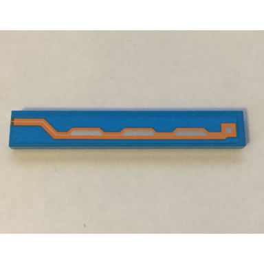 dark azure tile 1 x 6 with orange and silver circuitry on dark azure background pattern model left side sticker - set 70351