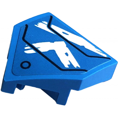 dark azure wedge 2 x 2 x 2 3 pointed with white ninjago logogram letter r and black circle and lines pattern sticker - set 71775