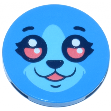 dark azure tile round 3 x 3 with dark blue eyebrows eyelashes nose and chin dimple coral eyes with white highlights medium azure muzzle fur open mouth smile pattern dreamzzz bunchu face