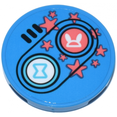 dark azure tile round 3 x 3 with game controller with coral stars medium azure hourglass white bunny and black buttons pattern sticker - set 71490