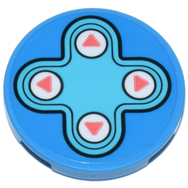 dark azure tile round 3 x 3 with medium azure game controller pad with white and coral arrow direction buttons pattern sticker - set 71490