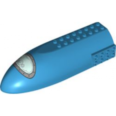 dark azure aircraft fuselage forward top curved 6 x 16 x 3 with space rocket window with silver frame pattern