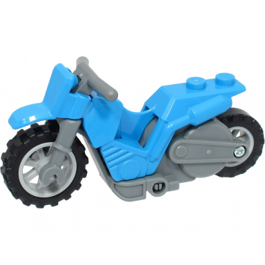 dark azure stuntz flywheel motorcycle dirt bike with dark bluish gray frame light bluish gray wheels and dark bluish gray handlebars