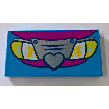 dark azure tile 2 x 4 with car front grille with heart and lights pattern