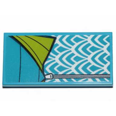 dark azure tile 2 x 4 with dark azure and lime sleeping bag pattern sticker - set 41424