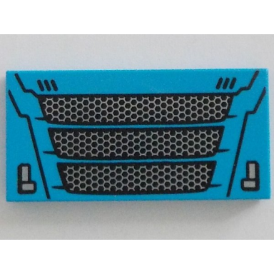dark azure tile 2 x 4 with car front grille with black and silver pattern