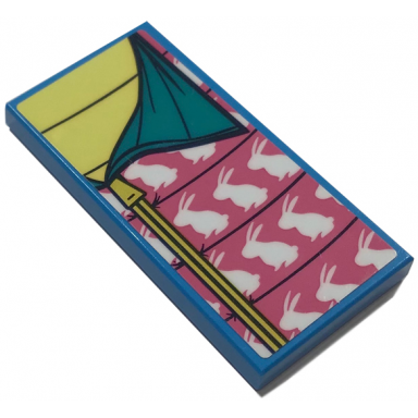 dark azure tile 2 x 4 with dark turquoise and dark pink sleeping bag with rabbits pattern sticker - set 41392
