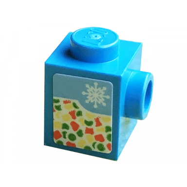 dark azure brick modified 1 x 1 with stud on side with snowflake and vegetables pattern sticker - set 10291