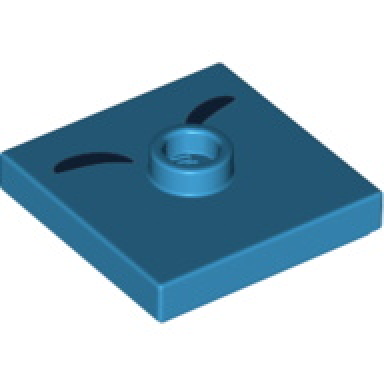 dark azure plate modified 2 x 2 with groove and 1 stud in center with 2 black curved lines pattern super mario swoop eyes
