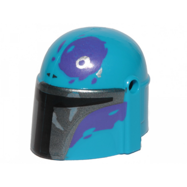 dark azure minifigure headgear helmet with holes sw mandalorian with silver and dark purple pattern