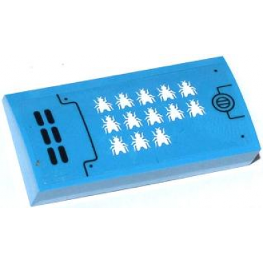 dark azure slope curved 2 x 4 x 2 3 with bottom tubes with vents 13 white flies and screw pattern model right side sticker - set 70709