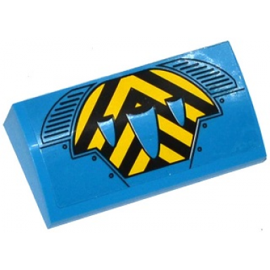 dark azure slope curved 2 x 4 x 2 3 with bottom tubes with black and yellow chevrons air intakes and vents pattern sticker - set 76020