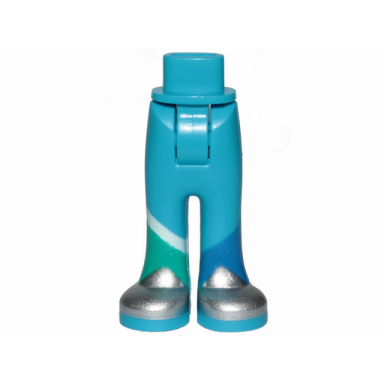 dark azure mini doll hips and trousers with back pockets with silver shoes and dark turquoise blue and white stripe pattern - thick hinge