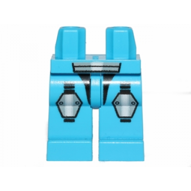 dark azure hips and legs with galaxy squad armor with light bluish gray and white hexagonal knee pads and short belt pattern