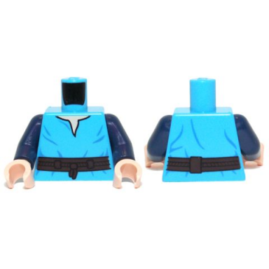 dark azure torso sw v-neck shirt and dark brown high tie belt pattern dark blue arms light nougat hands
