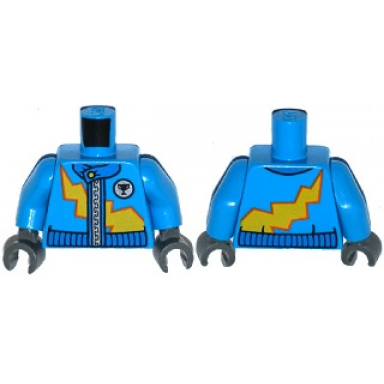 dark azure torso racing jacket with zipper and yellow lightning bolt pattern dark azure arms dark bluish gray hands
