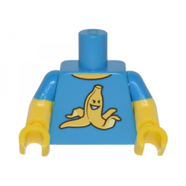 dark azure torso t-shirt with yellow grinning banana peel pattern yellow arms with molded dark azure short sleeves pattern yellow hands