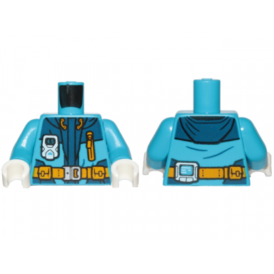 dark azure torso jacket with monitor device bright light orange belt and zipper pocket pattern dark azure arms white hands