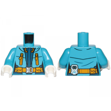 dark azure torso female jacket with bright light orange belt and zipper pockets pattern dark azure arms white hands