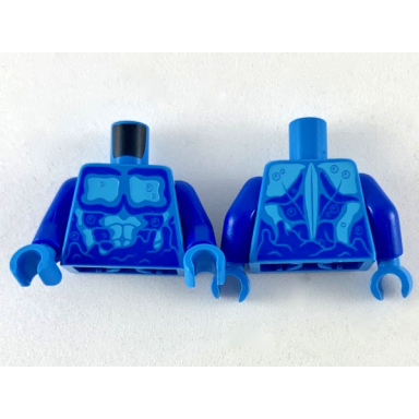 dark azure torso medium azure chest with blue outlines and water pattern blue arms dark azure hands