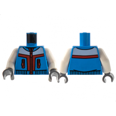 dark azure torso jacket with red zippers and stripes white panel pattern white arms dark bluish gray hands